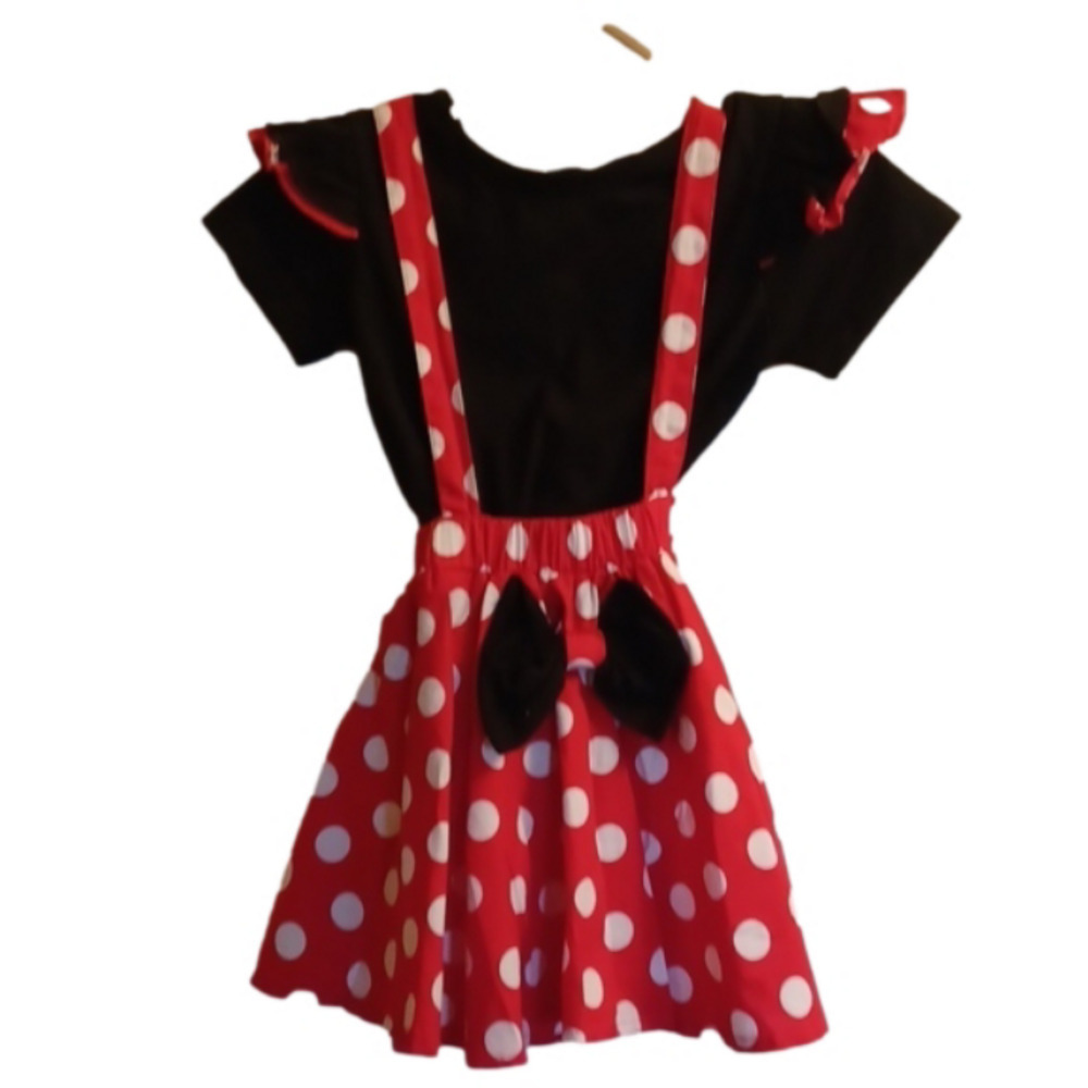 Girls Black & Red Polka Dot Suspender Dress Kids Costume